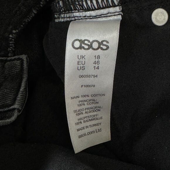 ASOS SZ 14 Jean Shorts Hi-Rise Cuffed Pockets Zip-Fly Black Wash Cotton Womens - Picture 5 of 6